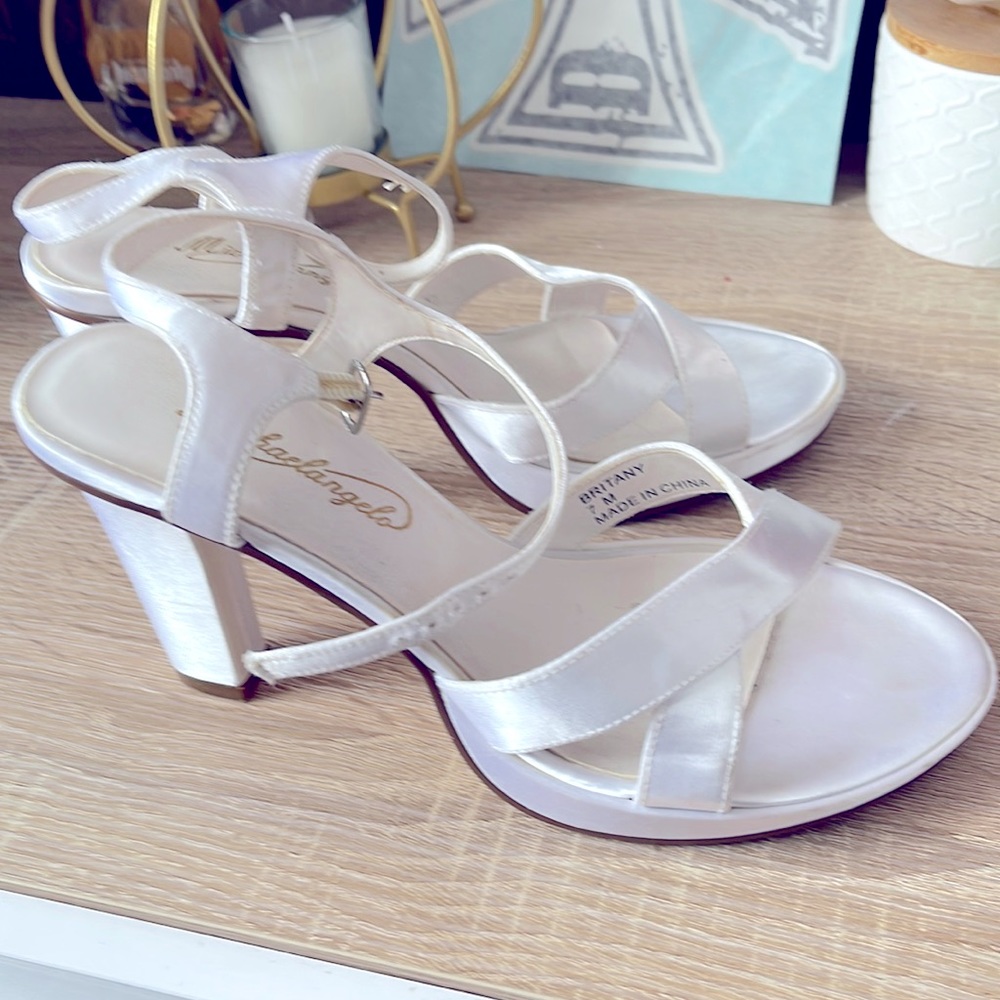 White satin wedding shoes